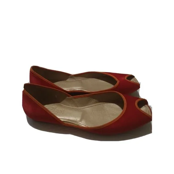 Hogan Red Coguette Fabric with Orange Trim Peep Toe Ballet Flats US 7 EUR 37.5 - Picture 4 of 8